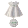 #VestidoInfantil #ModaBebés #VestidoBlanco #DetallesVerdeMenta #EncajeDelicado #EstiloClásico #EventosEspeciales #RopaFormalBebés #ModaAtemporal #CreacionesFlérida