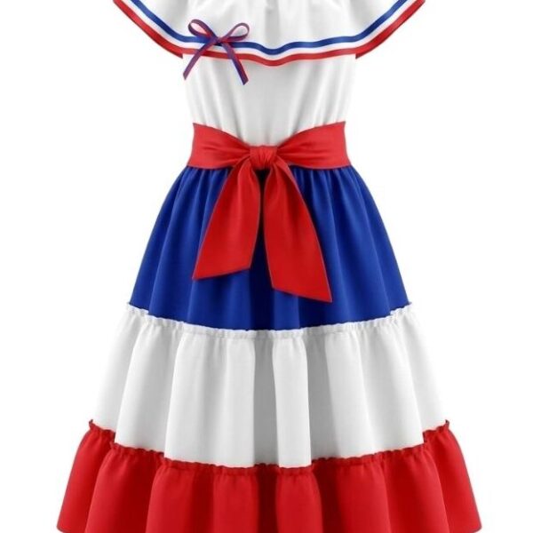 #VestidoPatriótico #ModaFolclórica #CeremoniaEspecial #OrgulloNacional #VestidoDeGala #EstiloTradicional #ModaInfantil #EventosCulturales #VestidoConLazo #CreacionesFlérida