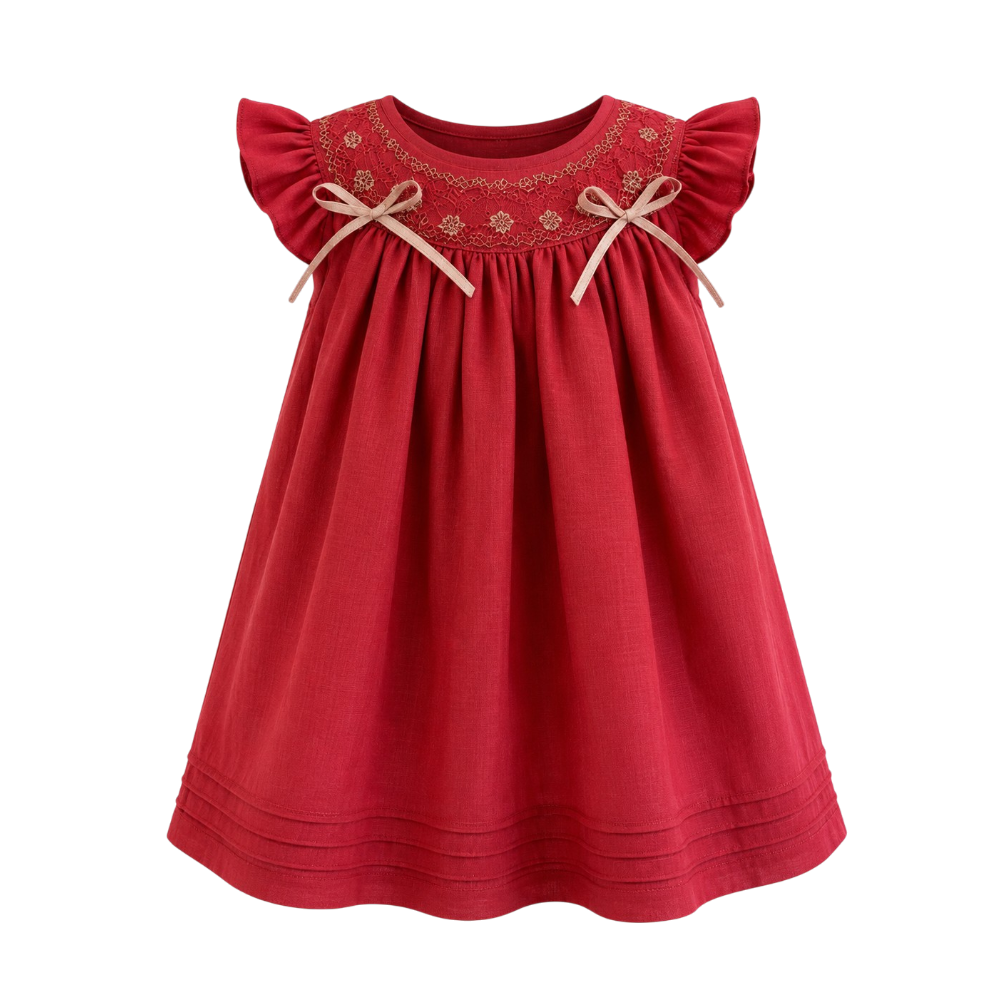 Vestido Infantil Clásico Lunares Con Bordado Smock - Imagen 2