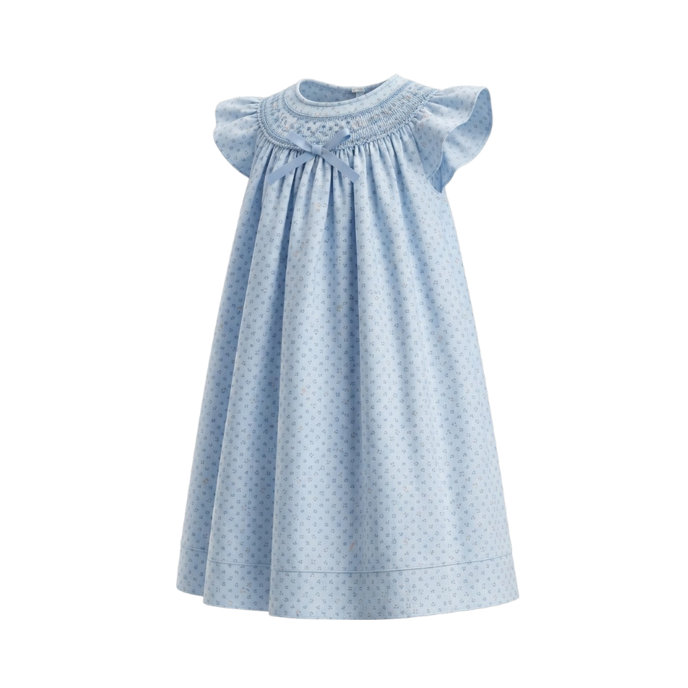 Vestido Infantil Clásico Lunares Con Bordado Smock - Imagen 4