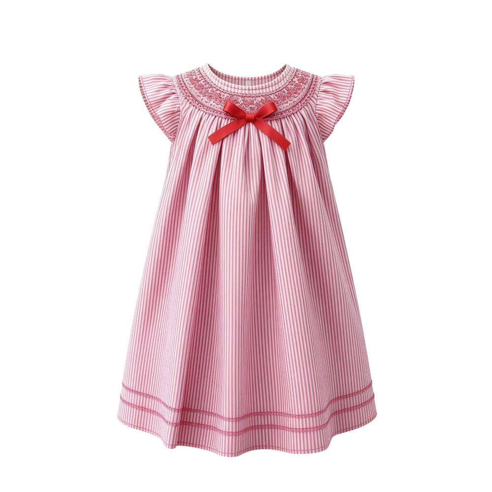 Vestido Infantil Clásico Lunares Con Bordado Smock - Imagen 3