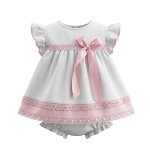 Set Vestido Clásico con Cubrepañal para Bebé